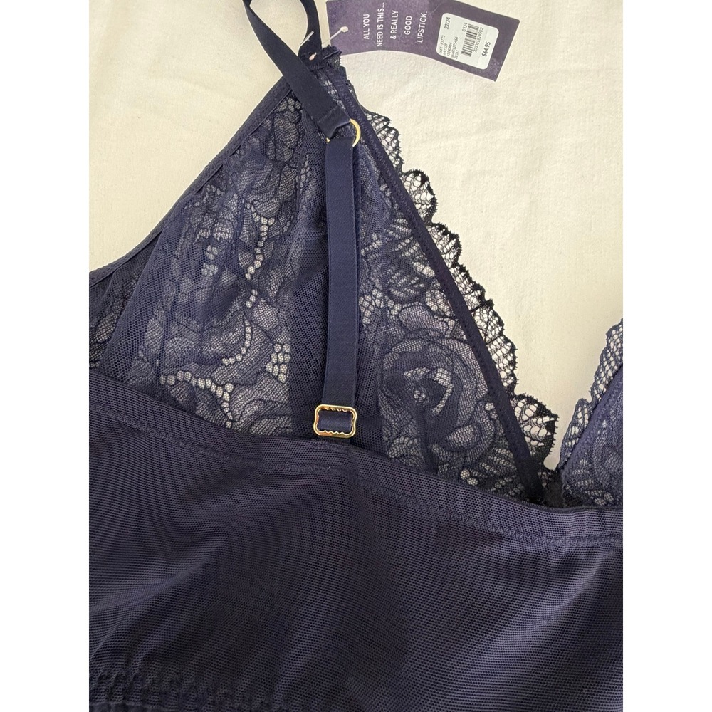 Cacique Seriously Sexy Sheer Mesh Lace Babydoll Top 22/24 Navy Blue NWT 1140884 - Picture 11 of 13